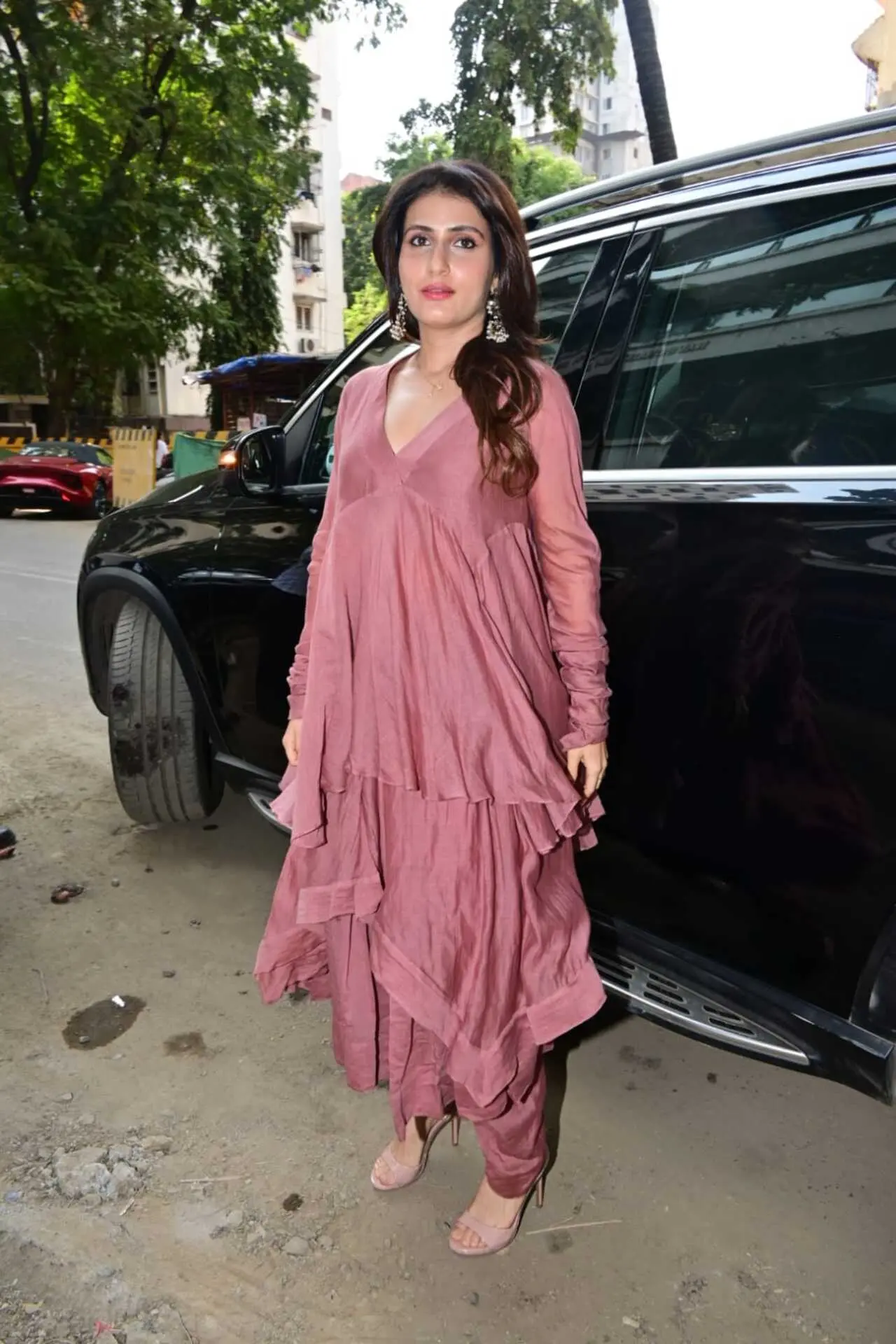 Fatima Sana Shaikh was also papped exiting a salon in Bandra dressed in a layered anarkali suit.